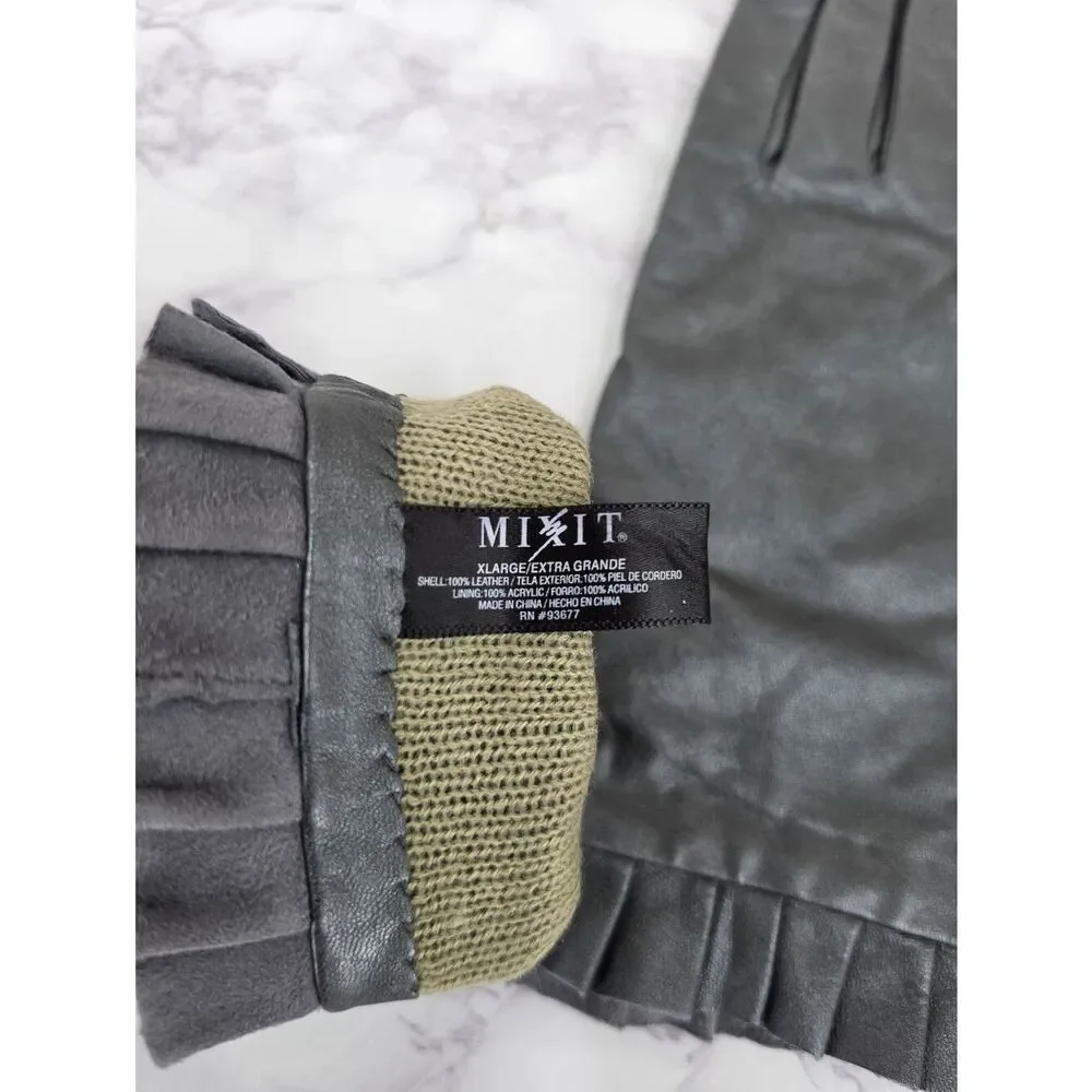 Mixit Metallic Gray Leather Driving Dress Gloves with Pleated Cuff